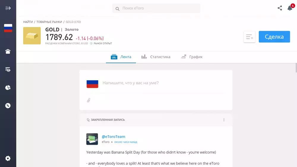 Gold trading on eToro's platform